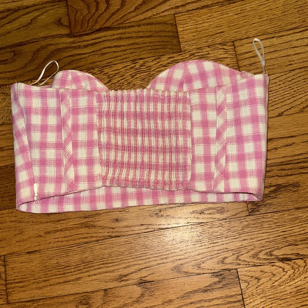 Zara corset cropped bustier cup pink gingham top strapless - Picture 3 of 5